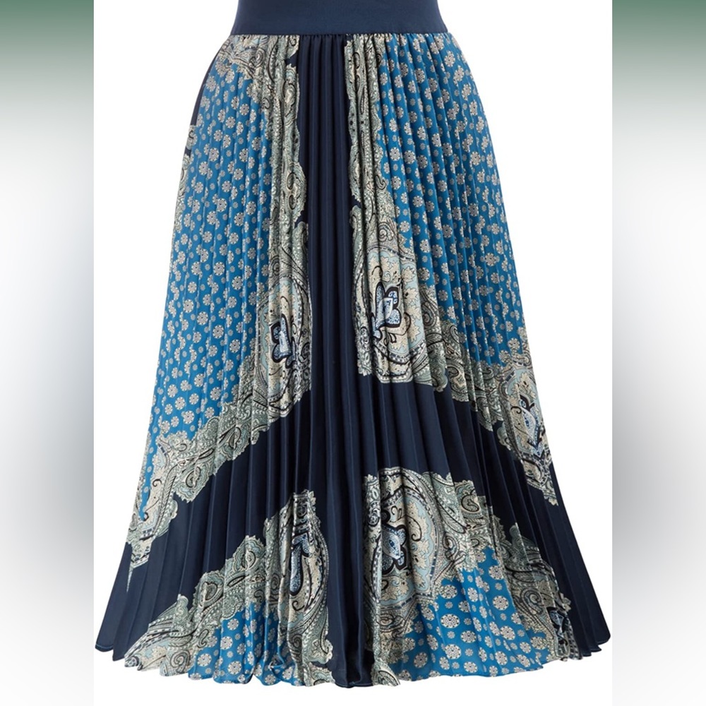Blue paisley midi pleated skirt! Never worn!